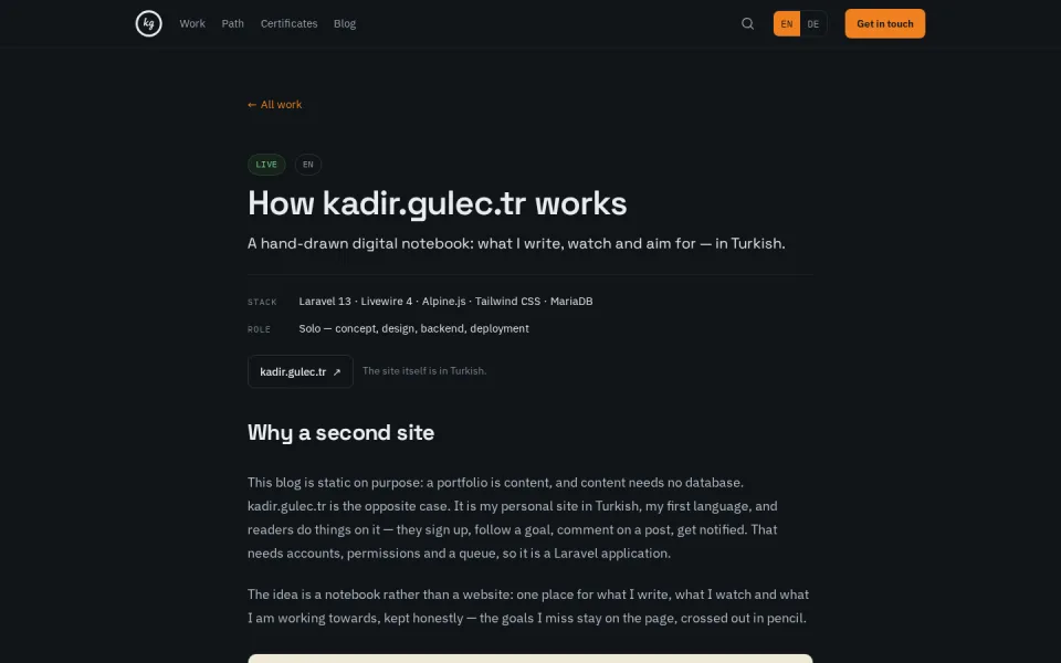kadir.guelec.eu: proje detay sayfası